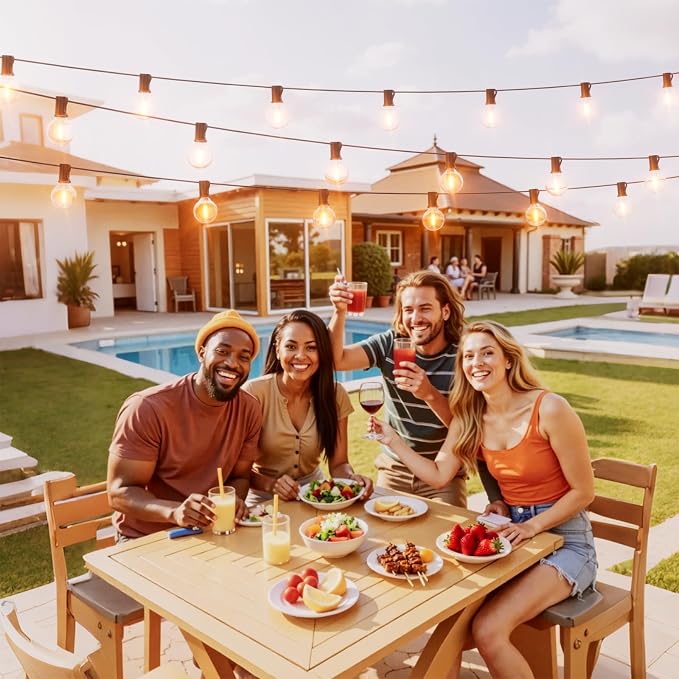 Svater 200 FT Outdoor String Lights for Outside Patio 104 Bulbs Waterproof | Commercial Grade Hanging Globe Lighting, Shatterproof G40 LED Bulbs, For Bistro Cafe Market Backyard ETL 2700K (2*100)