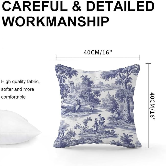 Throw Pillow Covers Navy White Blue Decorative Toile Print Cushion Cases Modern French Charmed Life Toile Pillow Cover Accent Decorative Cushion Cases Home Decor for Patio Couch 16x16 in