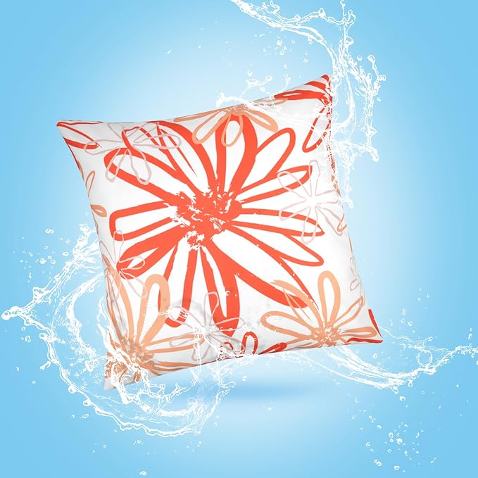 Pyonic Outdoor Waterproof Pillow Covers Pack of 2 Dahlia Water Resistant Decorative Outdoor Pillow Covers 18x18 inch Square Patio Pillows for Funiture Garden,Orange
