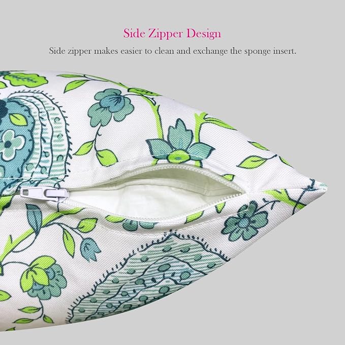 Pack of 2 Outdoor Waterproof Decorative Throw Pillow Covers for Patio Furniture, 18x18 Inch Square Fade Resistant Patio Garden Cushion Covers for Couch Bed Sofa, Floral Blue