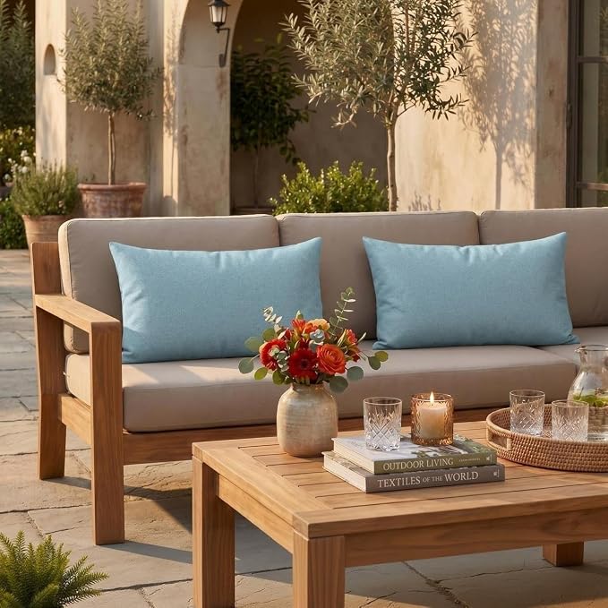 RSH DECOR: Sunbrella Lumbar Throw Pillows Set of 2 | 20" x 12" | Water and Fade-Resistant Performance Fabric | Outdoor Pillow Covers with Down-Alternative Inserts | Made in USA (Cast Mineral)