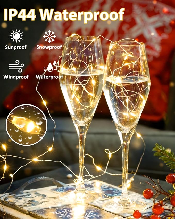 6 Pack 100 LED Fairy Lights Battery Operated with Remote, 33 FT Warm White | Cuttable, 8 Modes, Memory, Dimmable, Waterproof Battery String Lights with Timer for Indoor Outdoor, Christmas Decorations