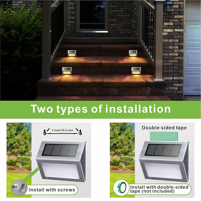 XLUX Warm White Solar Lights for Deck Step Fence Post, SST Housing, 2 Pack | Soft warm non-glare LED, sturdy stainless steel casing , outdoor use, Rainproof, Automatic ON/OFF, not excessively bright