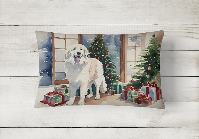 Caroline's Treasures DAC2672PW1216 Great Pyrenees Cozy Christmas Throw Pillow Machine Washable, Indoor Outdoor Decorative Pillow for Couch, Bed or Patio, 12HX16W