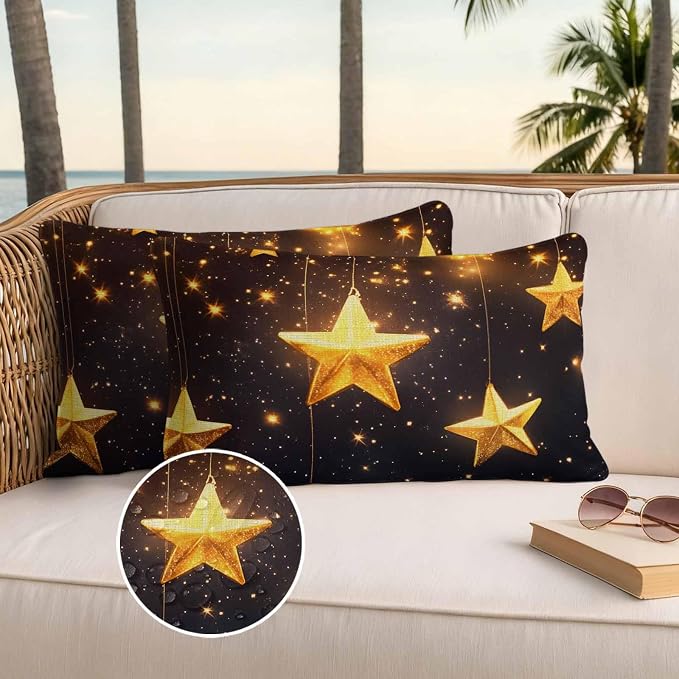 Gorgeous Star Outdoor Waterproof Throw Pillow Covers Set of 2, 20"x12", Starry Sky Dream Fantasy Decorative Pillow Covers Outside Cushion Case for Patio Porch Garden