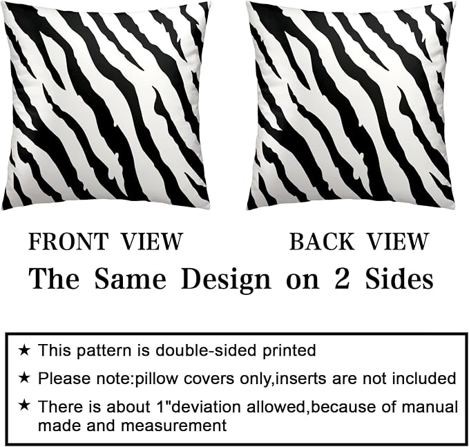 Set of 2 Modern Abstract Art Stripes Throw Pillow Covers 16x16 Black and White Vintage Animal Decorative Pillow Covers Zebra Tiger Cushion Cases Home Decor for Sofa Bed