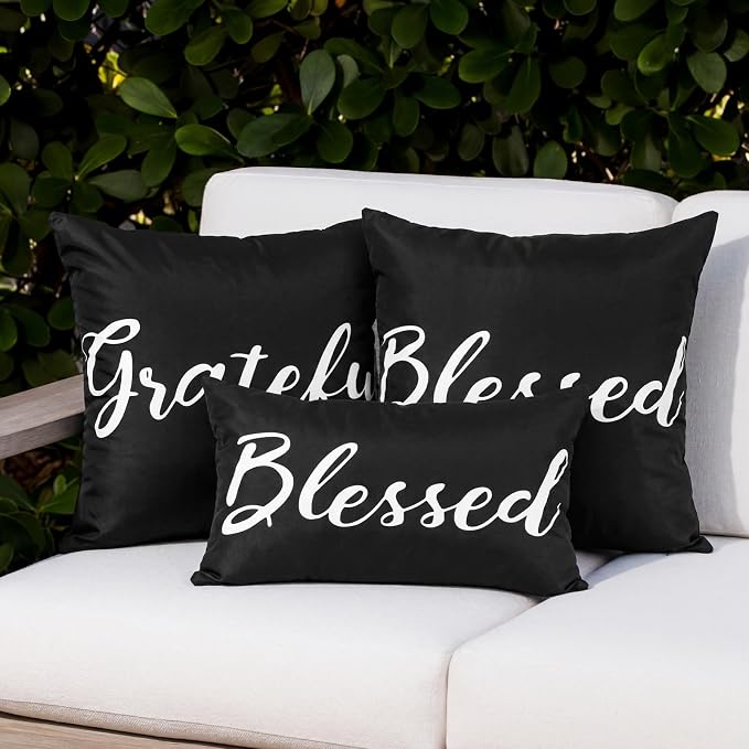 Adabana Outdoor Waterproof Blessed Pillow Covers Set of 2 12x20 Inch | Home Decorative Outdoor Pillows Cover for Patio Garden Porch Farmhouse