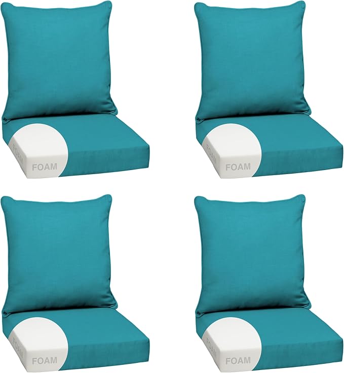 Arden Outdoor Deep Seat Cushion Set, Foam, 4-Pack, 24x24, Lake Blue | Sofa, Couch, Conversation Set, Premium High-Density Foam, Never Flattens, Mold and Mildew Resistant