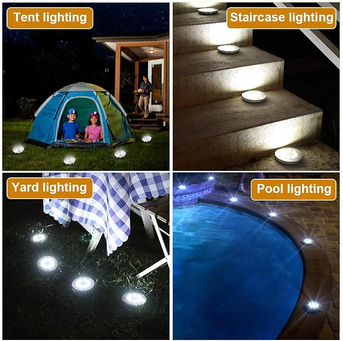 ZGWJ 8 Pack Solar Ground Lights,8 LED Upgraded Outdoor Garden Lights Landscape Lighting for Lawn Pathway Yard Deck Patio Walkway White