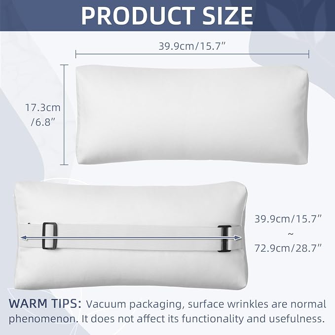 Chaise Lounge Head Pillow, 2 Pack Outdoor Patio Pillows with Adjustable Strap, Lounge Head Resting Pillow for Recliner Beach Pool Lounger Office Chair，Water Resistant White