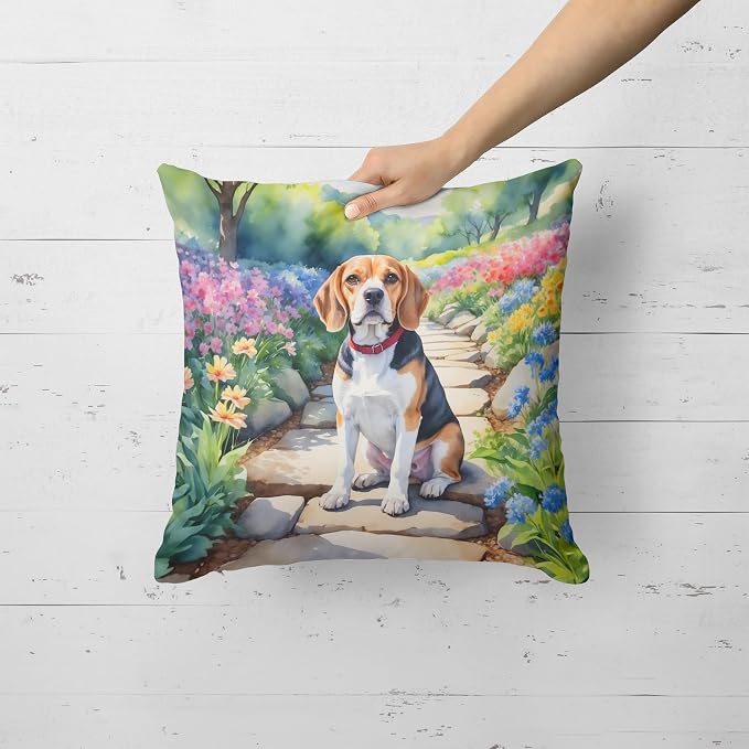 Caroline's Treasures Beagle Spring Garden Throw Pillow Machine Washable, Indoor Outdoor Decorative Pillow for Couch, Bed or Patio, 18Hx18W