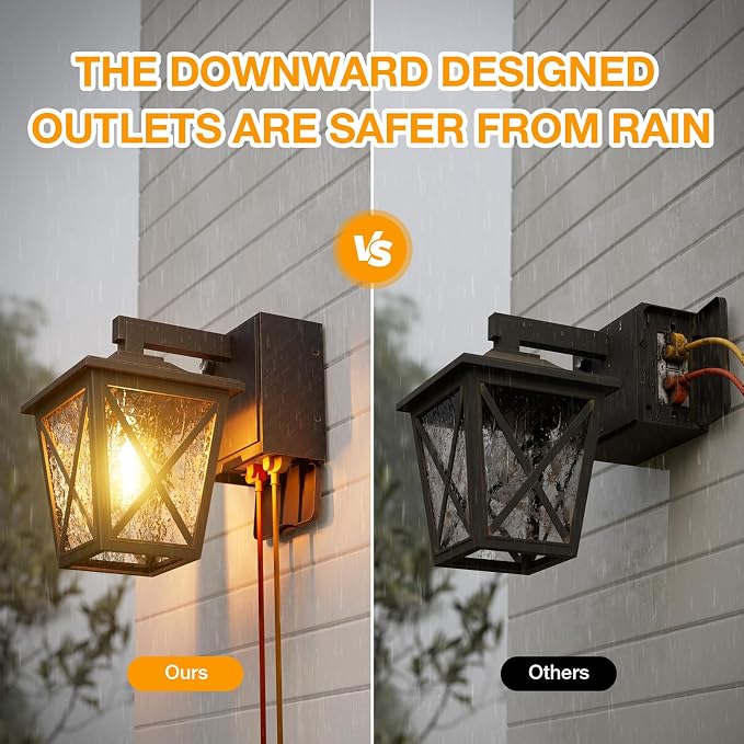 Ehaho Porch Light with GFCI Outlet Aircraft Grade Aluminum Alloy Bronze 1PC | Dusk to Dawn Outdoor Lights Waterproof IP 68 Upgraded 3 Lighting Modes Exterior Light with Plug for Front Door Patio Garage