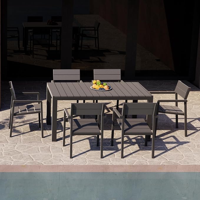 Outdoor Dining Table for 6 Person 60" Rectangular Patio Dining Table Outdoor Aluminum Tables for Garden Backyard Deck, Grey