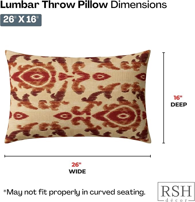 RSH DECOR: Sunbrella Jumbo Lumbar Pillows Set of 4 | 26" x 16" | Indoor Outdoor – Patio, Lounge, Adirondack | Water & Fade-Resistant | Down-Alternative Inserts | Made in USA (Bukhara Russet)