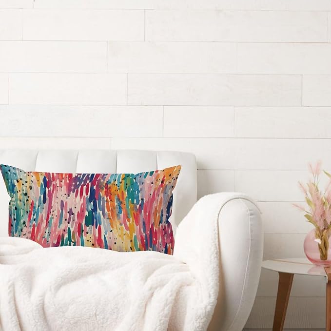 Lumbar Cushion Cover Make It Rain Fiesta Pillows Modern Rainbow Colorful Pillow Cover Accent Decorative Cushion Cases Home Decor for for Couch Sofa Farmhouse Decor 12x24in