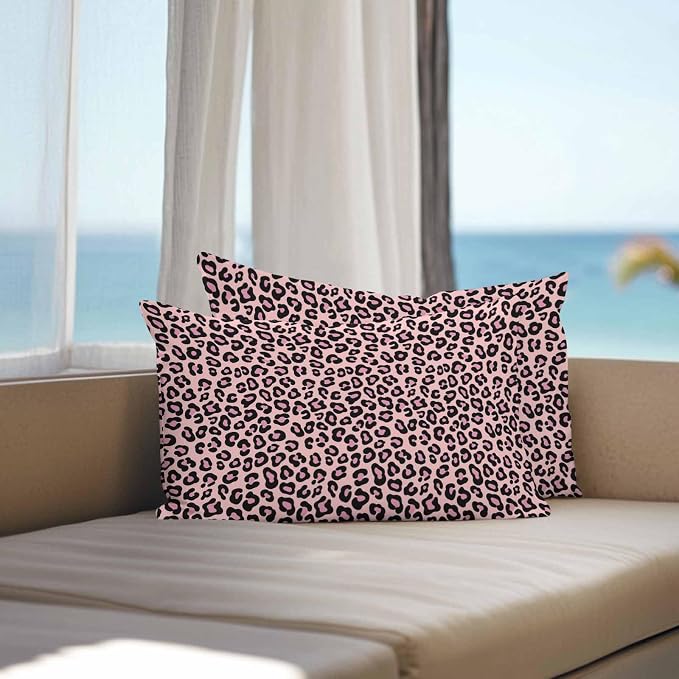 Vandarllin Outdoor Throw Pillows Covers 20x12 inch Set of 2 Waterproof Pink Leopard Print Decorative Zippered Cushion Covers for Patio Furniture, Luxury Animal Fur Pattern Lumbar Pillowcases