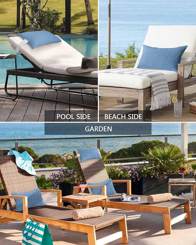 Pack of 4 Outdoor Lumbar Pillow Covers 12x20 Inch, Blue Burlap Texture Waterproof Throw Pillow Covers Set, Farmhouse Vintage Blue Indoor&Outdoor Decorative Cushion Cases for Patio Porch Beach