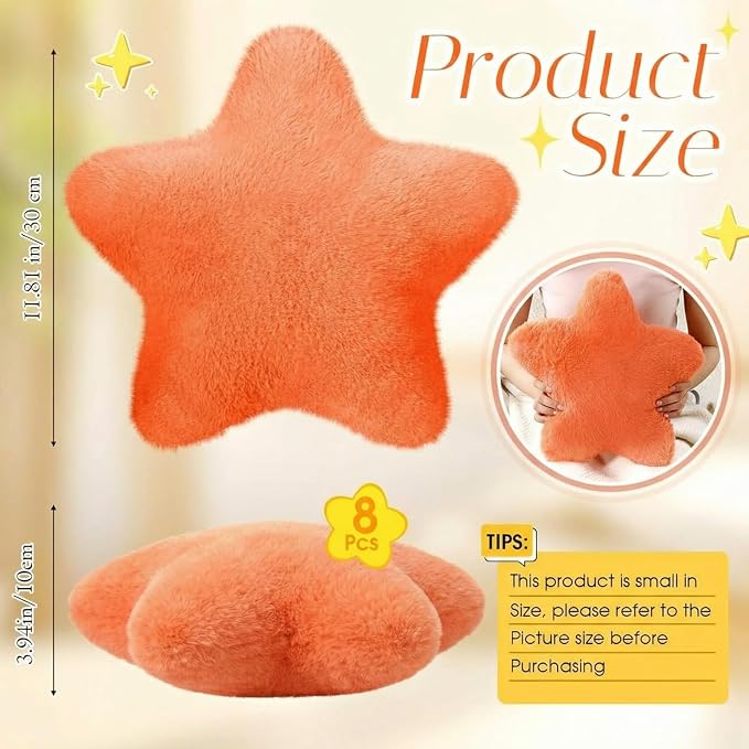 Beeveer 8 Pack Star Shaped Throw Pillow Back to School Gifts Decorations Mix Star Plush for Bed Sofa Cute Throw Pillow Plush for Floor Room Sleepover Bedroom Living Room(Classic)