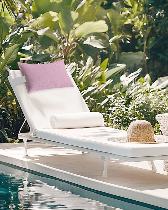 Outdoor Pillow for Chaise Lounge Chair Pink Rustic Vintage Burlap Texture Outdoor Pillows Waterproof with Adjustable Strap Headrest Lumbar Pillows for Garden Patio Furniture 2 Pack 11" x 16"