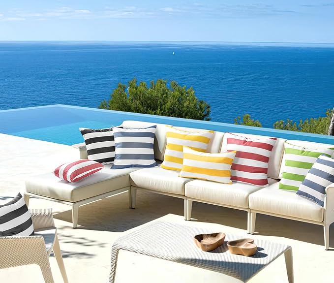 Lewondr 2 Pack Outdoor Throw Pillow Covers, 18"x18", Red + White | Square Stripe, Waterproof, For Outdoor Patio Porch Farmhouse Garden Balcony Couch, 45x45cm
