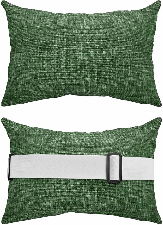 Pack of 4 Outdoor Lumbar Pillow Covers 11x16 Inch, Dark Green Burlap Texture Waterproof Throw Pillow Covers Set, Farmhouse Vintage Green Indoor&Outdoor Decorative Cushion Cases for Patio Porch Beach
