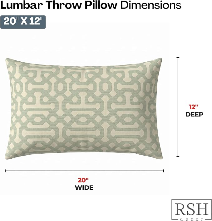 RSH DECOR: Sunbrella Lumbar Throw Pillows Set of 2 | 20" x 12" | Water and Fade-Resistant Performance Fabric | Outdoor Pillow Covers with Down-Alternative Inserts | Made in USA (Fretwork Mist)