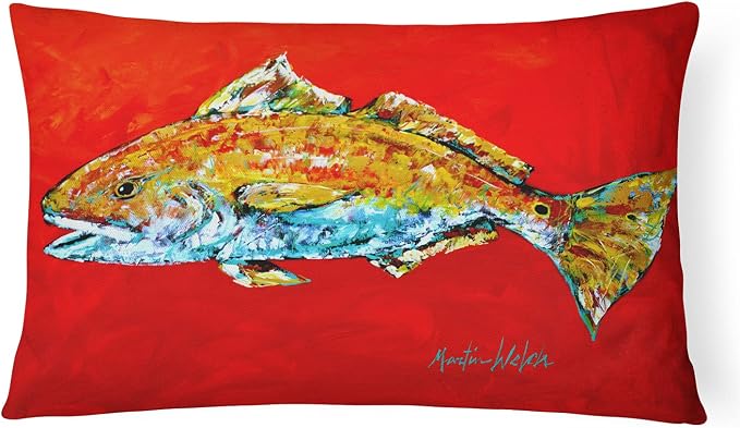 Caroline's Treasures MW1111PW1216 Fish - Red Fish Red Head Canvas Fabric Decorative Pillow Machine Washable, Indoor Outdoor Decorative Pillow for Couch, Bed or Patio, 12HX16W
