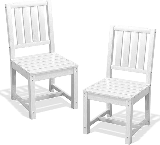 PLUUV Patio Dining Chairs Set of 2, HDPE Patio Armchairs with Wide Armrests & Ergonomic Design, All-Weather Weatherproof Outdoor Patio Chairs for Backyard, Poolside, White