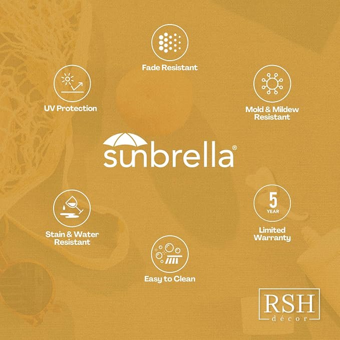 RSH DECOR: Sunbrella Neck Roll Pillows Set of 2 | 24” x 8” | Outdoor Bolster for Patio, Deck, Porch, or Poolside Chairs | Fade & Water-Resistant | Made in USA (Limelite Teak)