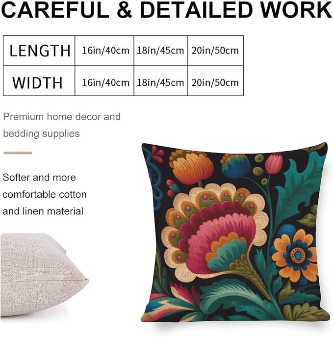Outdoor Pillows for Patio Furniture Mexican Flowers Cushion Case 20"x20" White Blue Grey Wideflowers Decorations Pillow Covers Pillowcase for Couch Sofa Bedroom Car Living Room