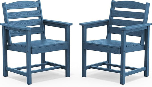 SERWALL Outdoor Dining Chairs Set of 2, All-Weather HDPE Patio Chair with 19.7" Widened Seat, for Backyard, Garden, Blue