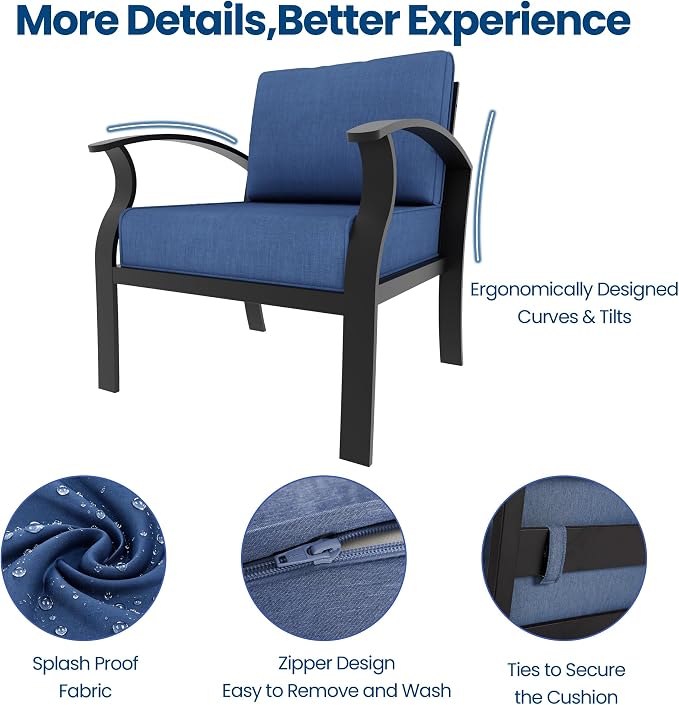 Aluminum Outdoor Patio Furniture Set,7 Seats Patio Conversation Sets with Rectangular Coffee Table,Metal Patio Sectional Furniture Set with 2 Swivel Rocking Chairs,Navy Blue