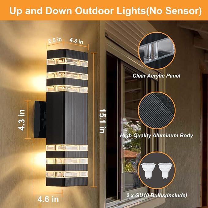 DASTOR 2 Pack Outdoor Wall Lights, Modern Outdoor Light Fixture Wall Mount Outside Lights for House, Waterproof Aluminum Up and Down Exterior Lights for Porch Patio Garage