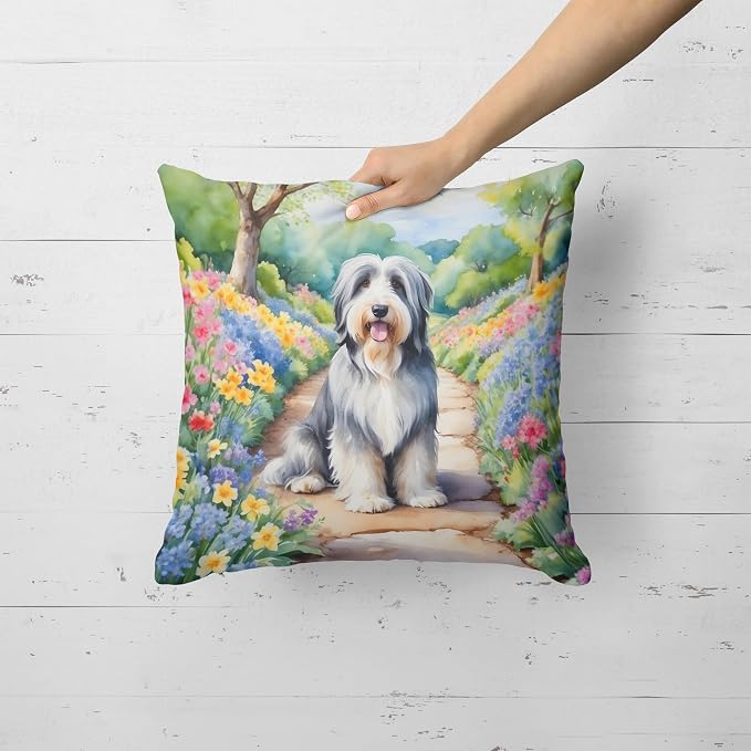 Caroline's Treasures Bearded Collie Spring Garden Throw Pillow Machine Washable, Indoor Outdoor Decorative Pillow for Couch, Bed or Patio, 18Hx18W