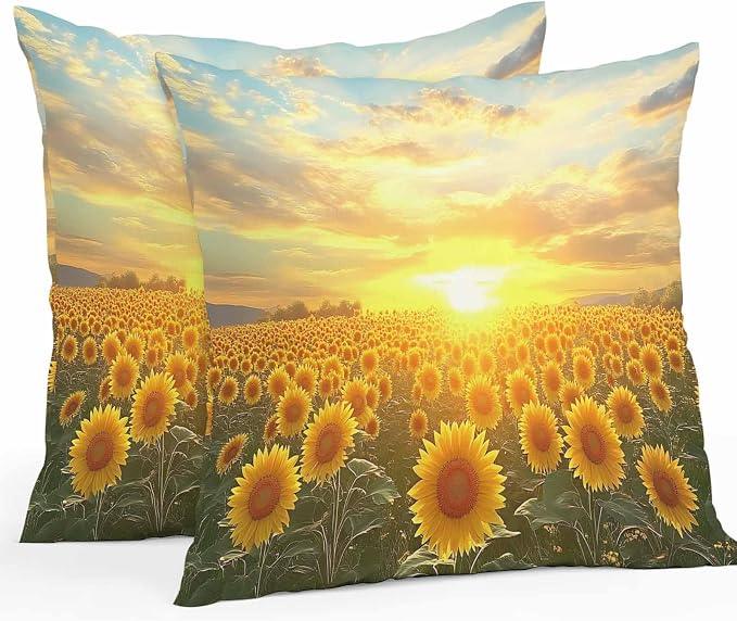 Yellow Sunflowers Waterproof Outdoor Pillow Covers Set of 2 Home Decor, Farmhouse Botanical Floral Sunset Pillowcase Patio Pillow Covers for Couch Bench Furniture Garden 24x24in