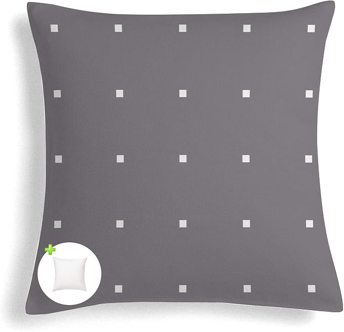 Outdoor Waterproof Decorative Throw Pillows with Inserts for Patio Furniture, 18x18 Inch Fade Resistant Patio Garden Cushions for Couch Bed Sofa, Polka Dot Grey