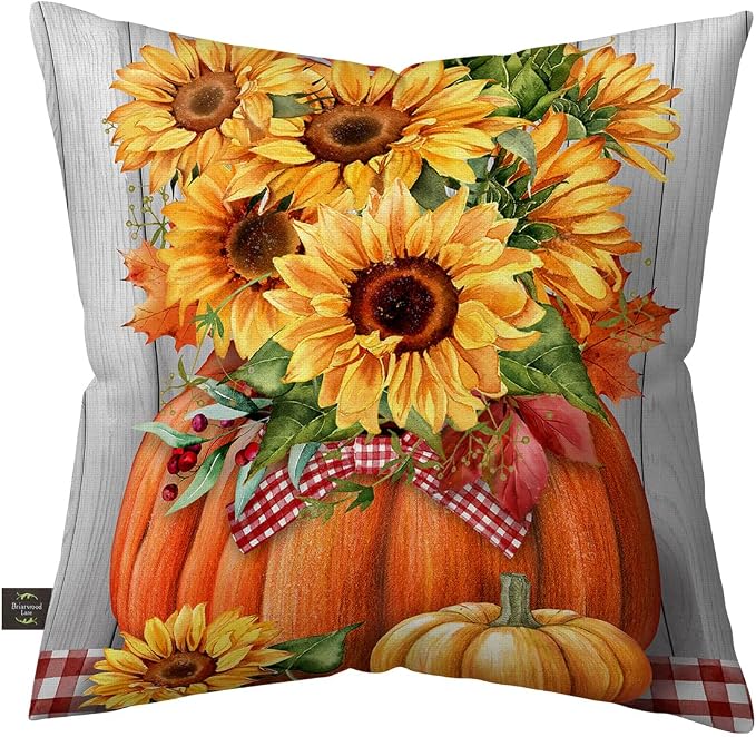 Briarwood Lane Fall Indoor/Outdoor Pillow 17x17 Sunflowers in Pumpkins for Fall Pillow