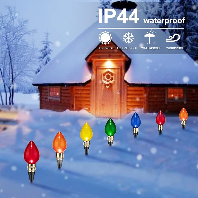 2 Pack C9 Christmas Pathway Lights Outdoor, Total 34.8Ft 20 LED Stake Light | Connectable C9 Pathway Lights, Waterproof Christmas Lights Outdoor for Walkway Yard Lawn Ground Sidewalk Driveway Decorations