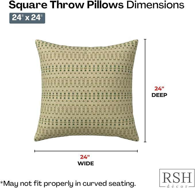 RSH DECOR Square Throw Pillows Set of 4, 24" x 24", Outdoor Pillows Waterproof, Outdoor Pillow Covers, Pillow Covers for Couch, Cabrera Verde, Made in USA