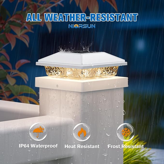 Solar Post Cap Lights,4x4 Post Solar Light,Warm White,12 Pack White | Fence Post Solar Lights for 4x4 Post Caps Wood Vinyl &5x5 Vinyl Post,IP64 Waterproof Solar Post Lights Outdoor for Deck