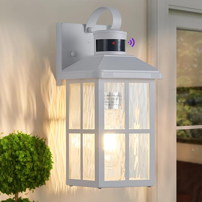 Motion Sensor Porch Light Dusk to Dawn Outdoor Wall Light | Exterior Lighting Fixtures Modern Outside Wall Mount Coach Lamp for House Garage Patio Front Door(White)