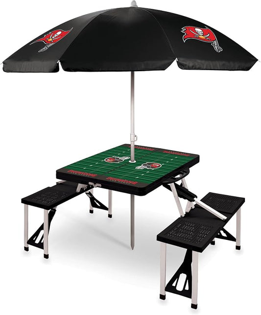 PICNIC TIME NFL Picnic Table Portable Folding Table with Seats and Umbrella