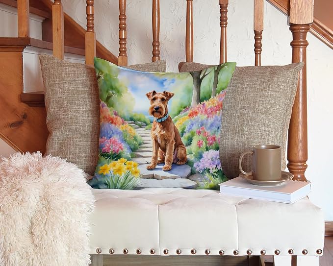Caroline's Treasures Irish Terrier Spring Path Throw Pillow Machine Washable, Indoor Outdoor Decorative Pillow for Couch, Bed or Patio, 14Hx14W