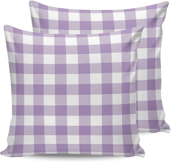 Outdoor Waterproof Throw Pillow Covers Set of 2 Purple Buffalo Check Plaid Pillowcases 24x24 Inches Farmhouse Style Patio Decorative Pillows Cushion Case Patio Pillows for Couch Bed Chair Garden
