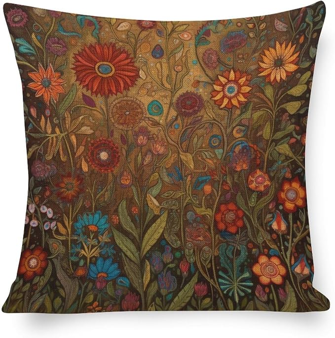 Cute Throw Pillows Oil Painting Colorful Garden Flowers Pillow Cases 20"x20" Farmhouse Flower Farmhouse Pillow Cover Home Decor Throw Pillows Cover Decorative Cutton Linen Cushion Cases
