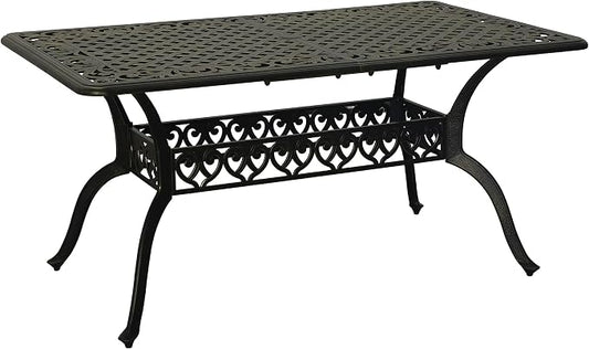 Clihome 59" Outdoor Dining Table 6-Person Cast Aluminum Patio Table with 2" Umbrella Hole Rectangle Patio Dining Table for Yard, Garden, Patio A