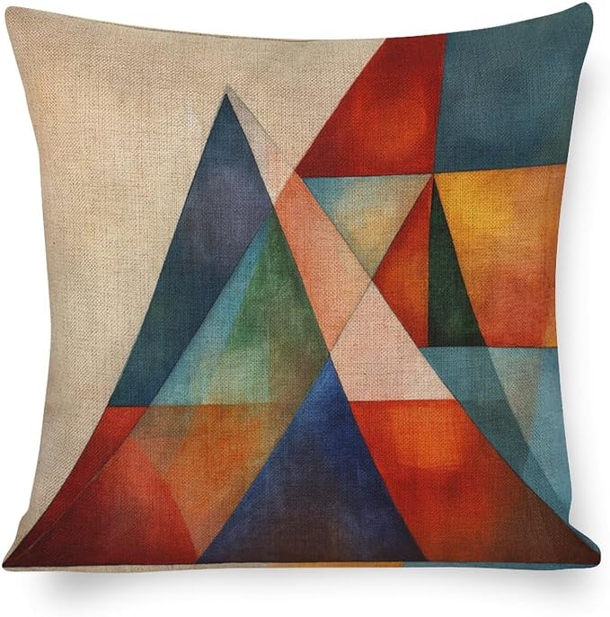 Pillowcases Colorful Fun Aesthetic Mid Century Modern Gomestry Outdoor Square Pillow Cushion Cases Summer Orange Rust Colorful Multicolor Decorative Pillow 18"x18" Home Decor Throw Pillows Cover