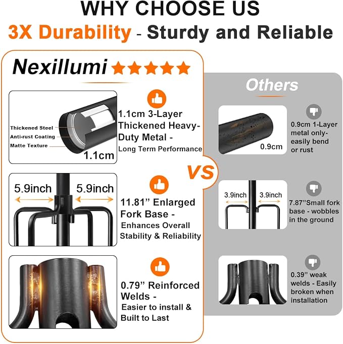 6 Pack String Light Poles for Outside, Upgraded Heavy-Duty Metal Poles for Outdoor String Lights with Fork, Adjustable Lighting Hanging Accessories for Patio Decor Pergola Backyard Garden Decorations