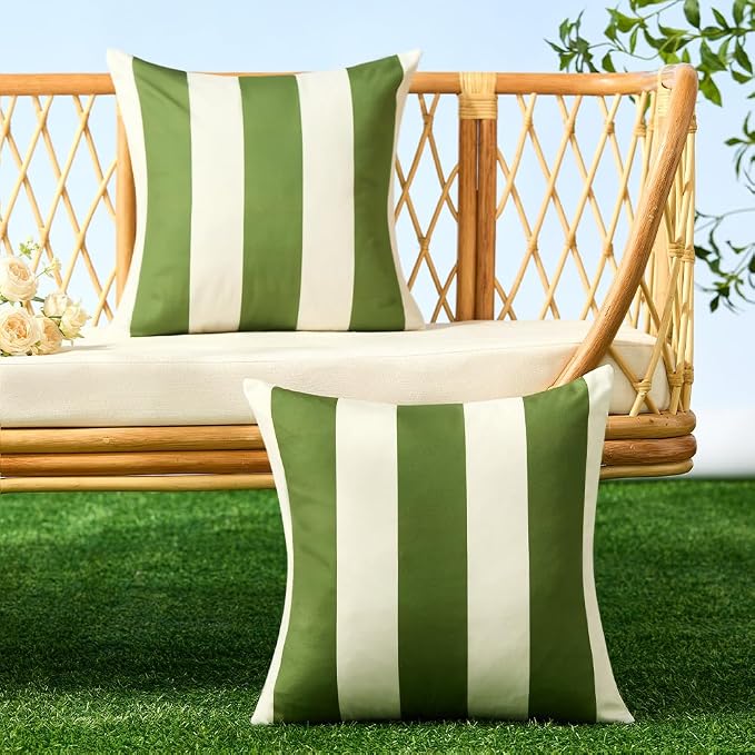 Allorry Outdoor Pillow Covers 20x20 Olive Green Striped Outdoor Decor 07B20 | Striped Pillow Covers|for Spring Summer Outdoor Waterproof Garden Patio Furniture Sofa Bed Home Decor