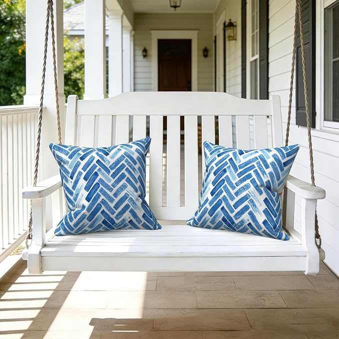 LVTXIII Outdoor Throw Pillows, Decorative Throw Pillows with Inserts, 16"x16" Square Pillows for Bed, Couch, Sofa and Patio Furniture, Set of 2, Blue Bricks